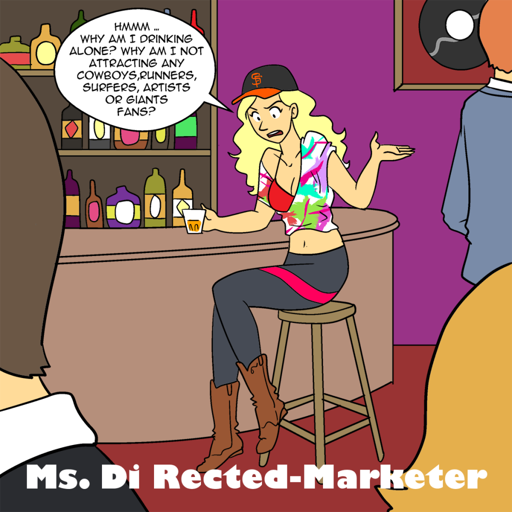 Misdirected marketers try to appeal to everybody - cartoon to illustrate blog post by Michele Peterson, Exactly Write Copywriting