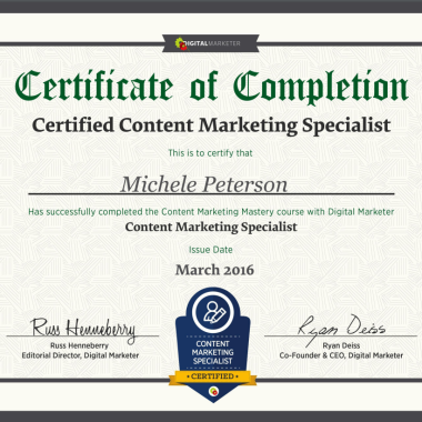 Michele Peterson earns Certified Content Marketing Specialist designation