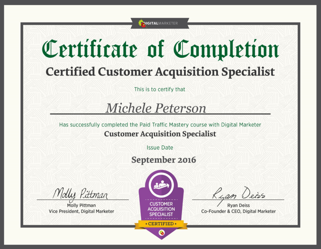Michele Peterson is a Certified Customer Acquisition Specialist